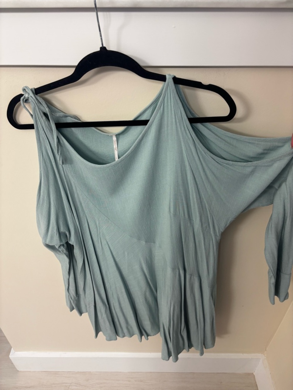Free People Sage Green One-Shoulder Tie Strap Long Sleeve dress